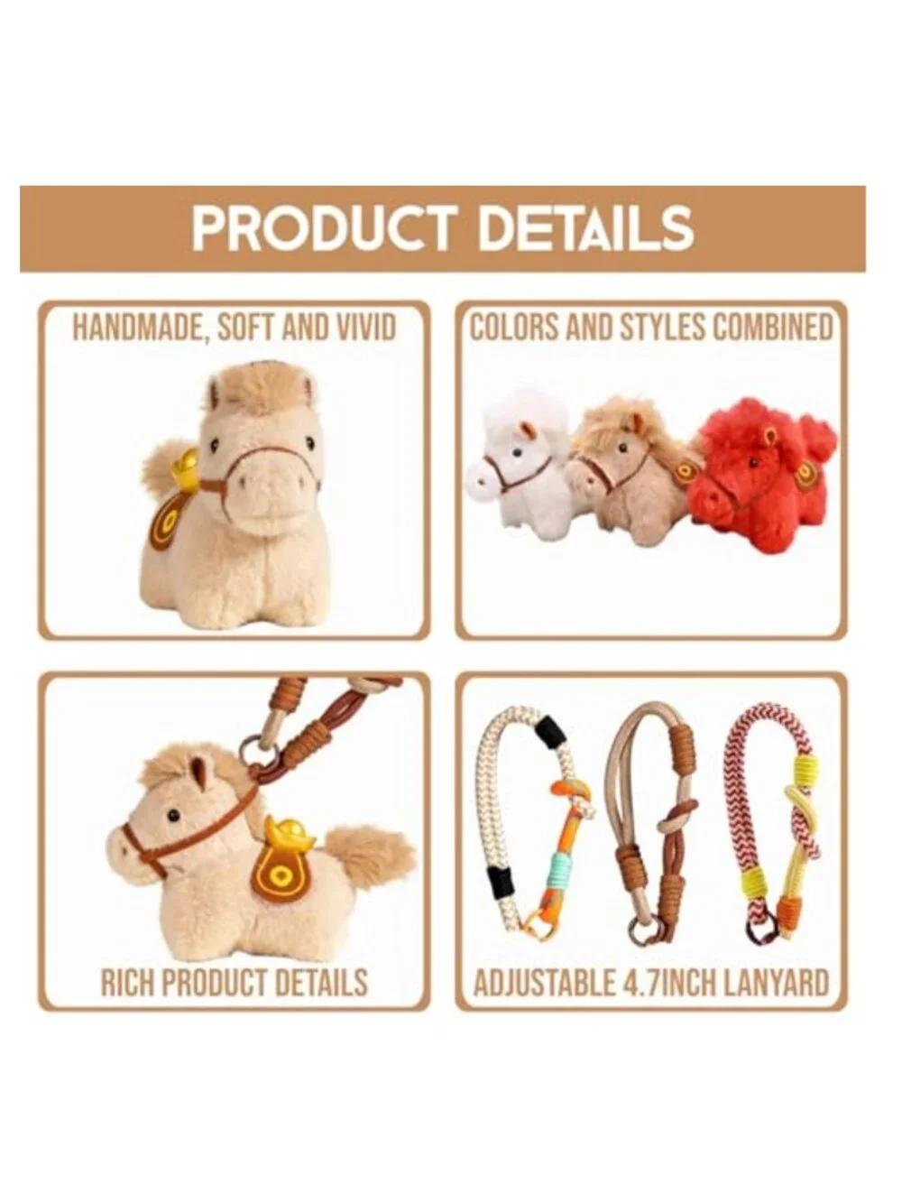 Handcrafted Plush Horse Bag Charm & Keychain 2-in-1 Faux Fur, 6.3 in, Horse